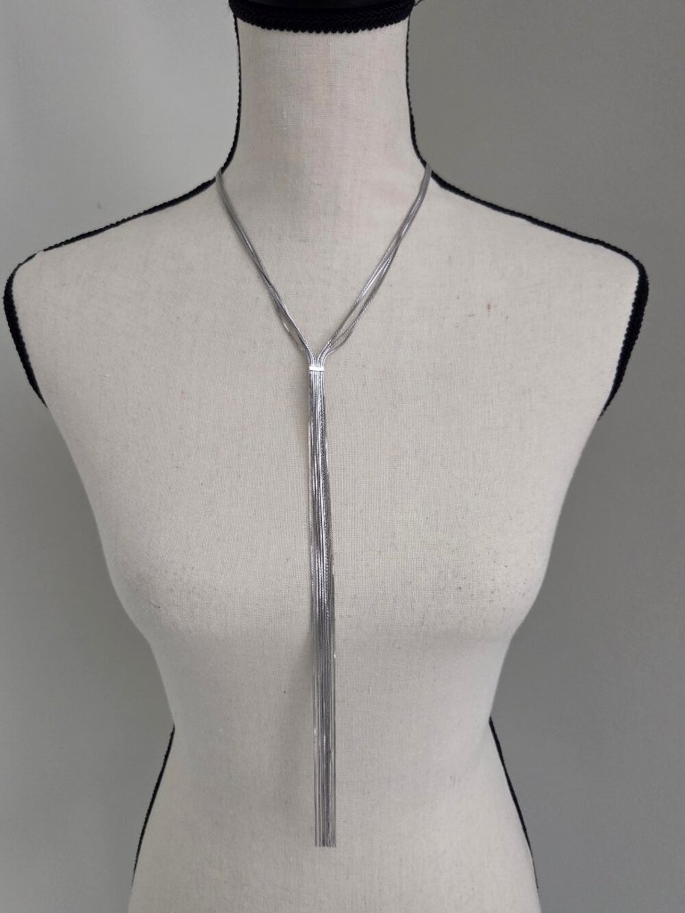 Express Long Silver Lariat Necklace Multi-chain Tassel Adjustable Party Holiday